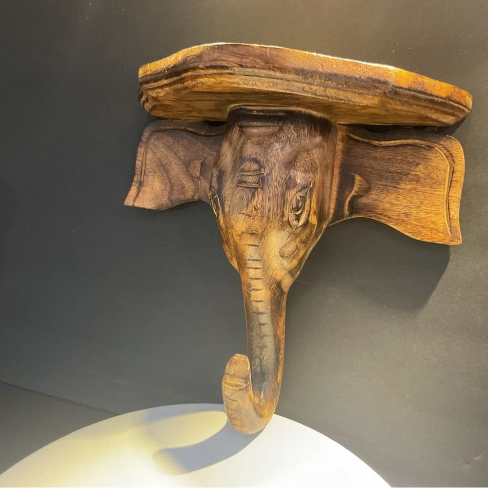 Handcrafted Brown Elephant Wall Shelf